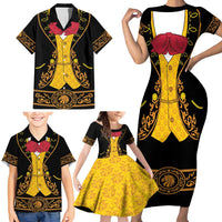 Mexican Mariachi Charro Suit Stylized Family Matching Short Sleeve Bodycon Dress and Hawaiian Shirt Cinco de Mayo Fiesta