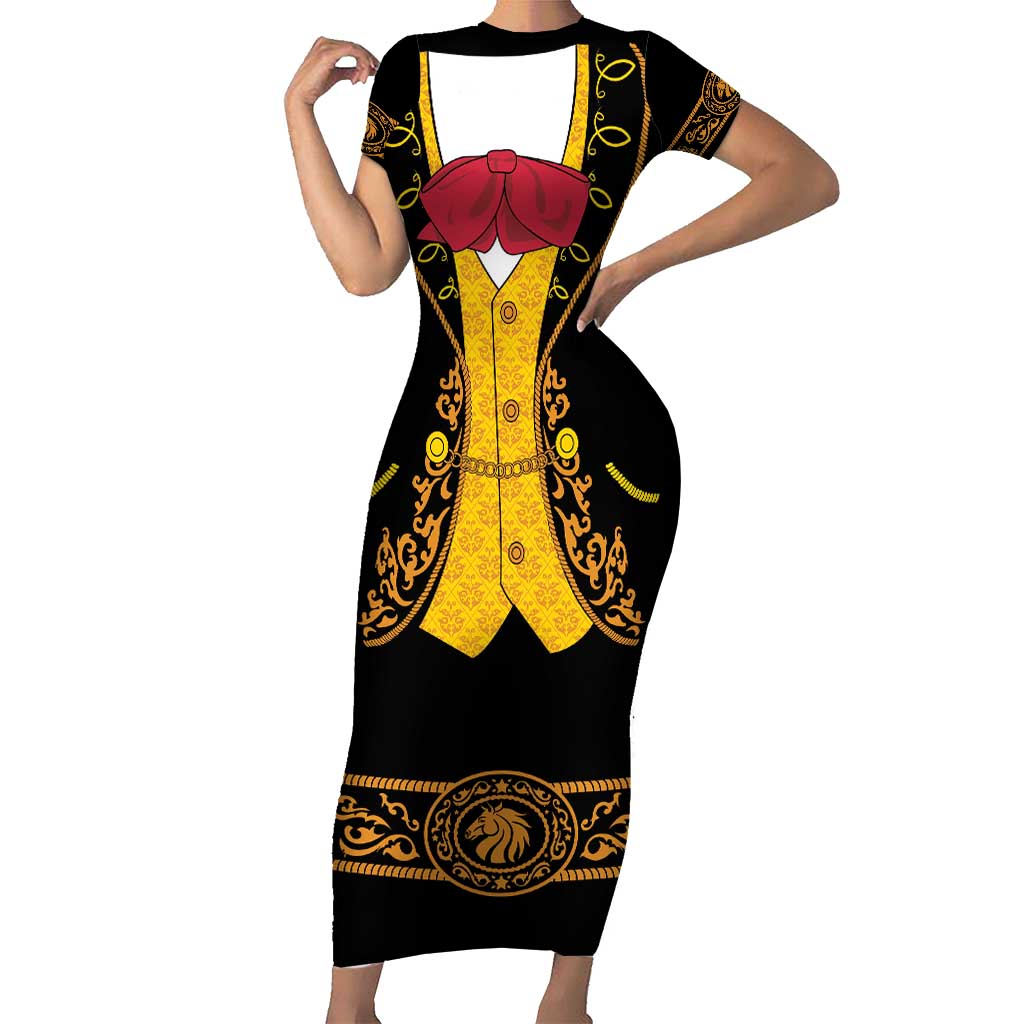 Mexican Mariachi Charro Suit Stylized Family Matching Short Sleeve Bodycon Dress and Hawaiian Shirt Cinco de Mayo Fiesta