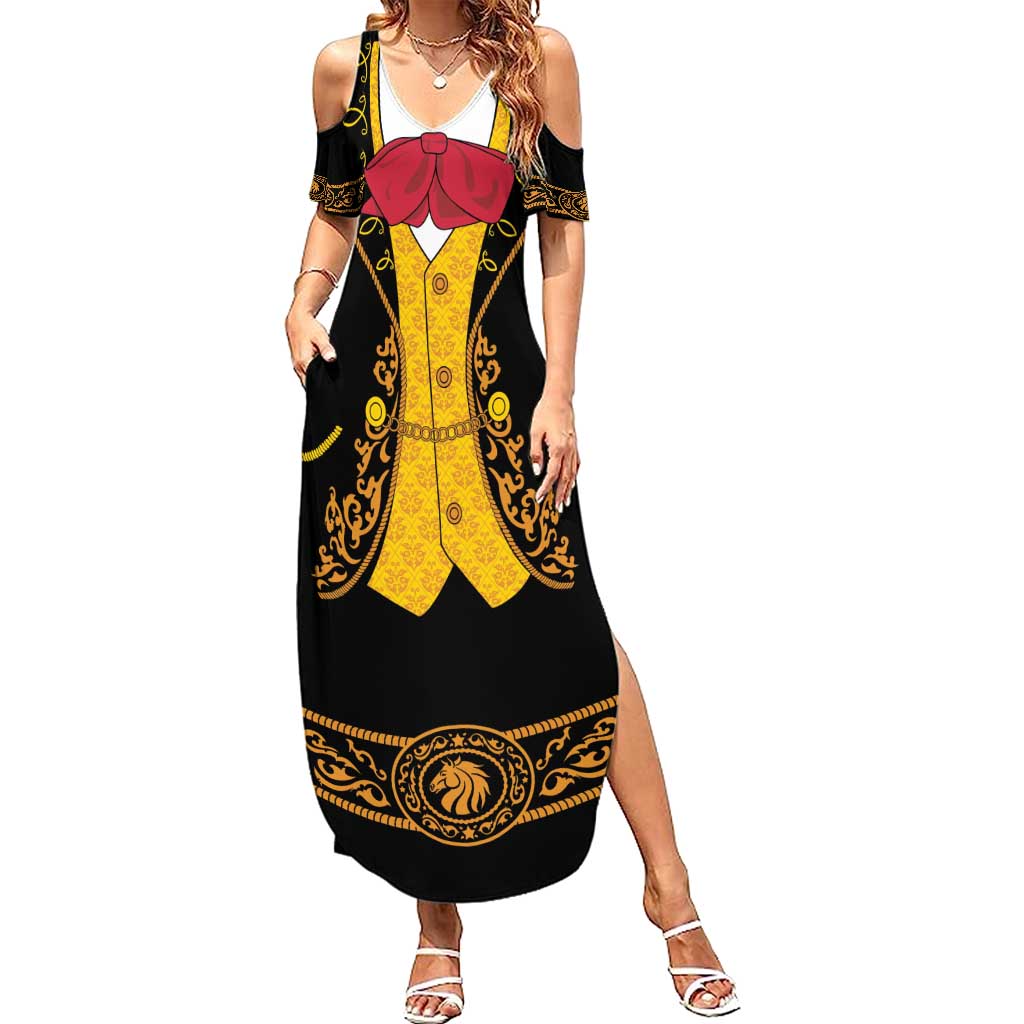 Mexican Mariachi Charro Suit Stylized Family Matching Summer Maxi Dress and Hawaiian Shirt Cinco de Mayo Fiesta