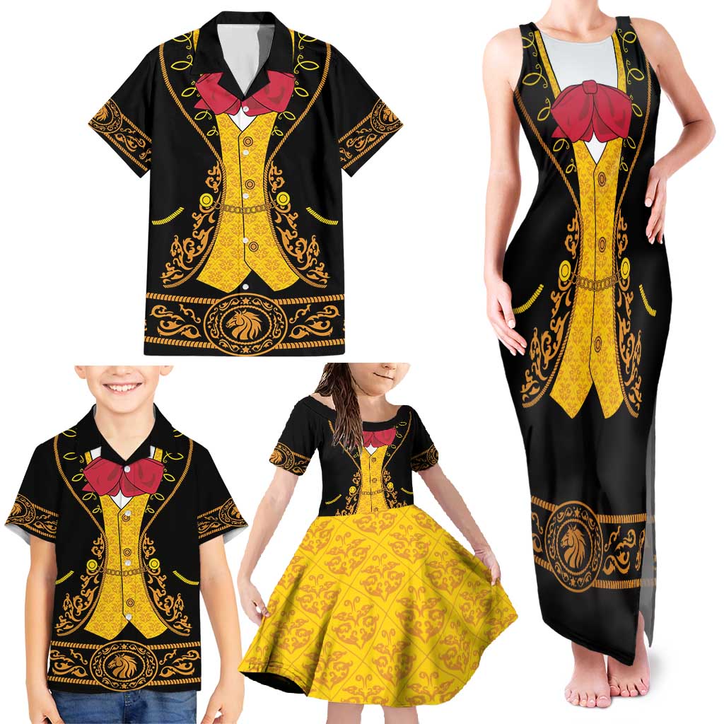 Mexican Mariachi Charro Suit Stylized Family Matching Tank Maxi Dress and Hawaiian Shirt Cinco de Mayo Fiesta