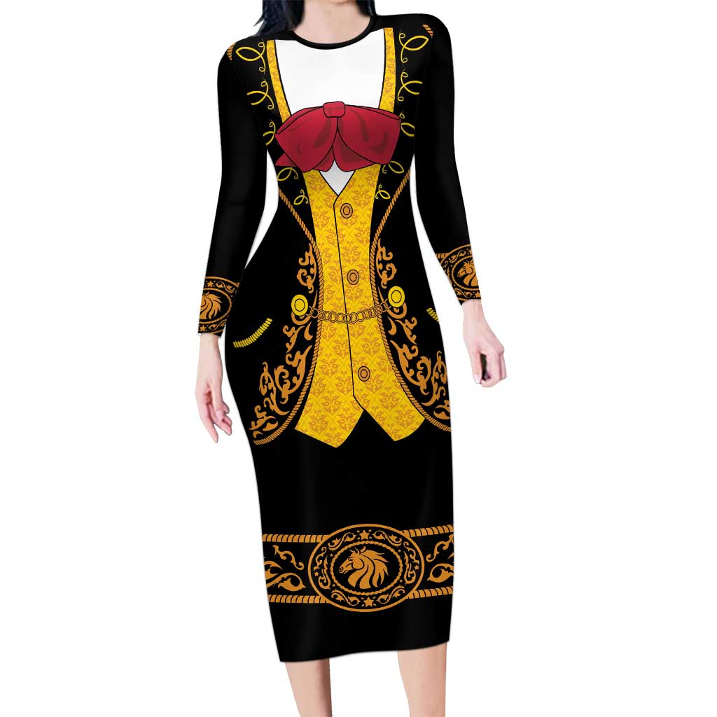 Mexican Mariachi Charro Suit Stylized Long Sleeve Bodycon Dress Cinco de Mayo Fiesta