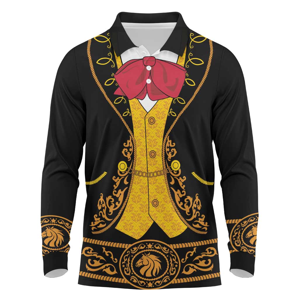 Mexican Mariachi Charro Suit Stylized Long Sleeve Polo Shirt Cinco de Mayo Fiesta