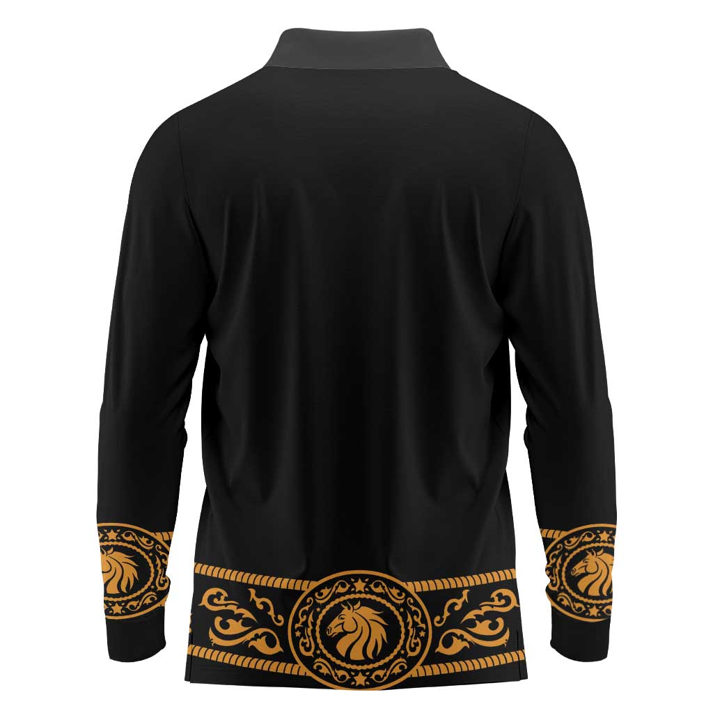 Mexican Mariachi Charro Suit Stylized Long Sleeve Polo Shirt Cinco de Mayo Fiesta