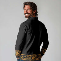 Mexican Mariachi Charro Suit Stylized Long Sleeve Polo Shirt Cinco de Mayo Fiesta