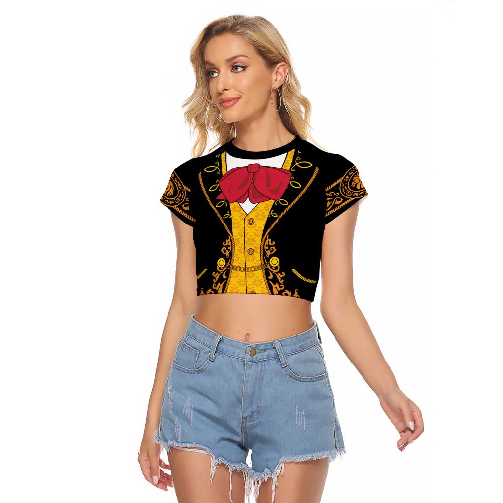 Mexican Mariachi Charro Suit Stylized Raglan Cropped T Shirt Cinco de Mayo Fiesta
