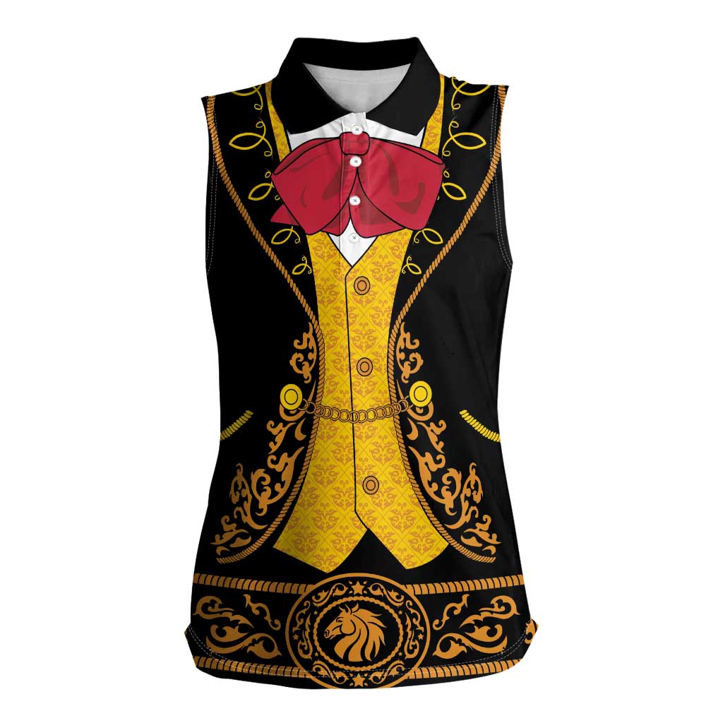 Mexican Mariachi Charro Suit Stylized Women Sleeveless Polo Shirt Cinco de Mayo Fiesta