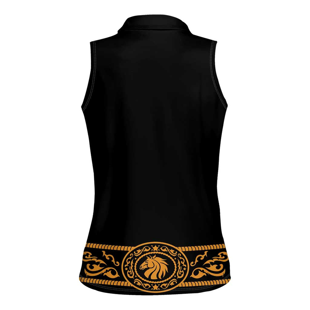 Mexican Mariachi Charro Suit Stylized Women Sleeveless Polo Shirt Cinco de Mayo Fiesta