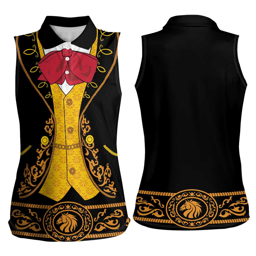 Mexican Mariachi Charro Suit Stylized Women Sleeveless Polo Shirt Cinco de Mayo Fiesta
