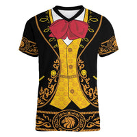 Mexican Mariachi Charro Suit Stylized Women V-Neck T-Shirt Cinco de Mayo Fiesta