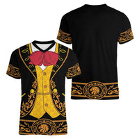 Mexican Mariachi Charro Suit Stylized Women V-Neck T-Shirt Cinco de Mayo Fiesta