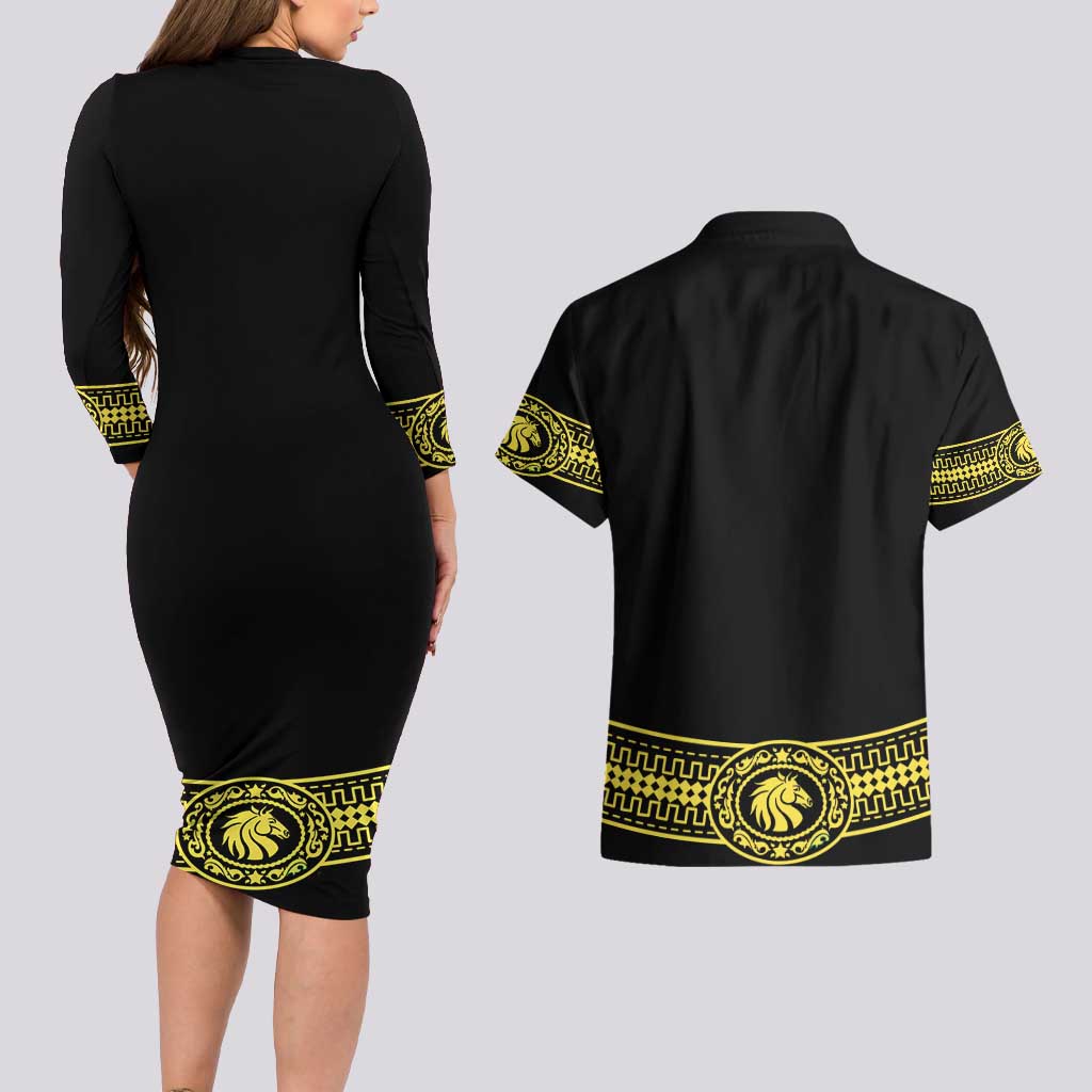 Mexican Charro Suit Stylized Couples Matching Long Sleeve Bodycon Dress and Hawaiian Shirt Cinco de Mayo Costume