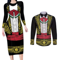 Mexican Charro Suit Stylized Couples Matching Long Sleeve Bodycon Dress and Long Sleeve Button Shirt Cinco de Mayo Costume
