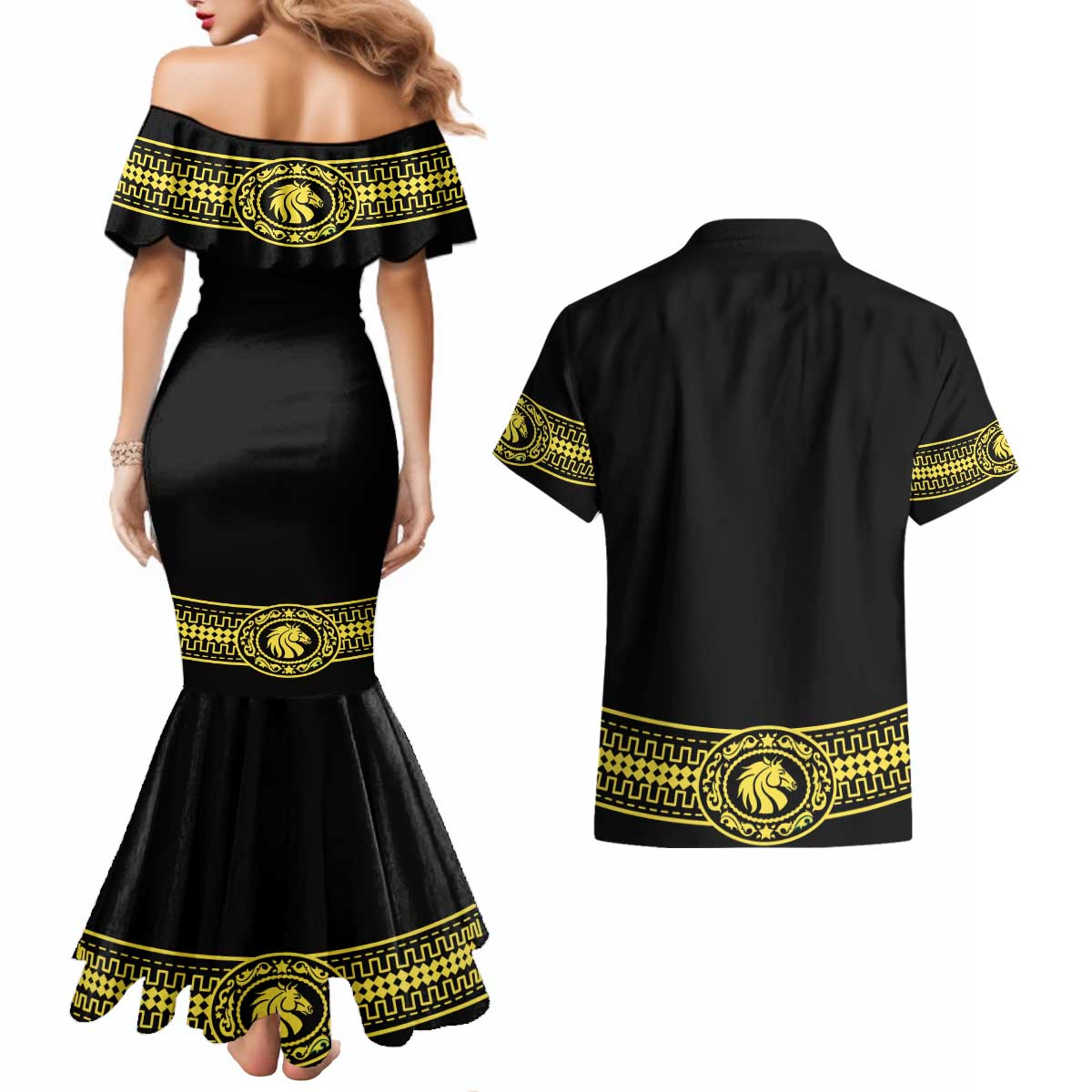 Mexican Charro Suit Stylized Couples Matching Mermaid Dress and Hawaiian Shirt Cinco de Mayo Costume