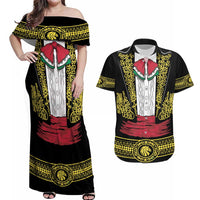 Mexican Charro Suit Stylized Couples Matching Off Shoulder Maxi Dress and Hawaiian Shirt Cinco de Mayo Costume