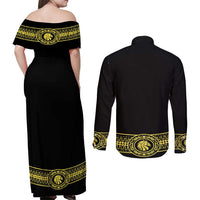 Mexican Charro Suit Stylized Couples Matching Off Shoulder Maxi Dress and Long Sleeve Button Shirt Cinco de Mayo Costume