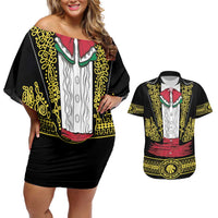 Mexican Charro Suit Stylized Couples Matching Off Shoulder Short Dress and Hawaiian Shirt Cinco de Mayo Costume