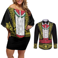Mexican Charro Suit Stylized Couples Matching Off Shoulder Short Dress and Long Sleeve Button Shirt Cinco de Mayo Costume