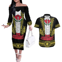 Mexican Charro Suit Stylized Couples Matching Off The Shoulder Long Sleeve Dress and Hawaiian Shirt Cinco de Mayo Costume