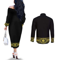 Mexican Charro Suit Stylized Couples Matching Off The Shoulder Long Sleeve Dress and Long Sleeve Button Shirt Cinco de Mayo Costume