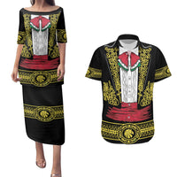 Mexican Charro Suit Stylized Couples Matching Puletasi and Hawaiian Shirt Cinco de Mayo Costume