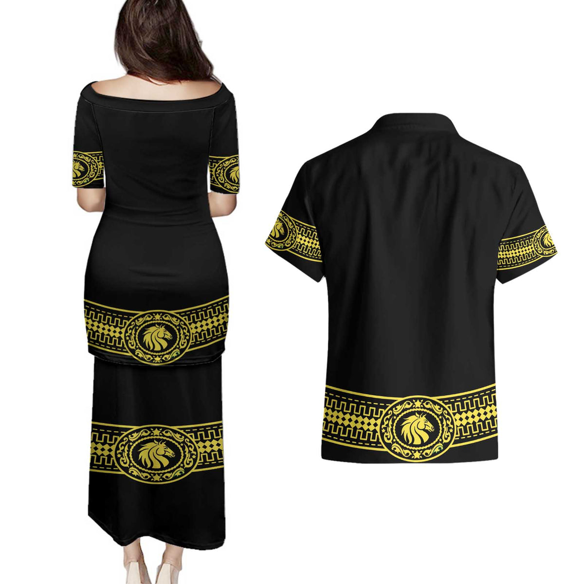 Mexican Charro Suit Stylized Couples Matching Puletasi and Hawaiian Shirt Cinco de Mayo Costume