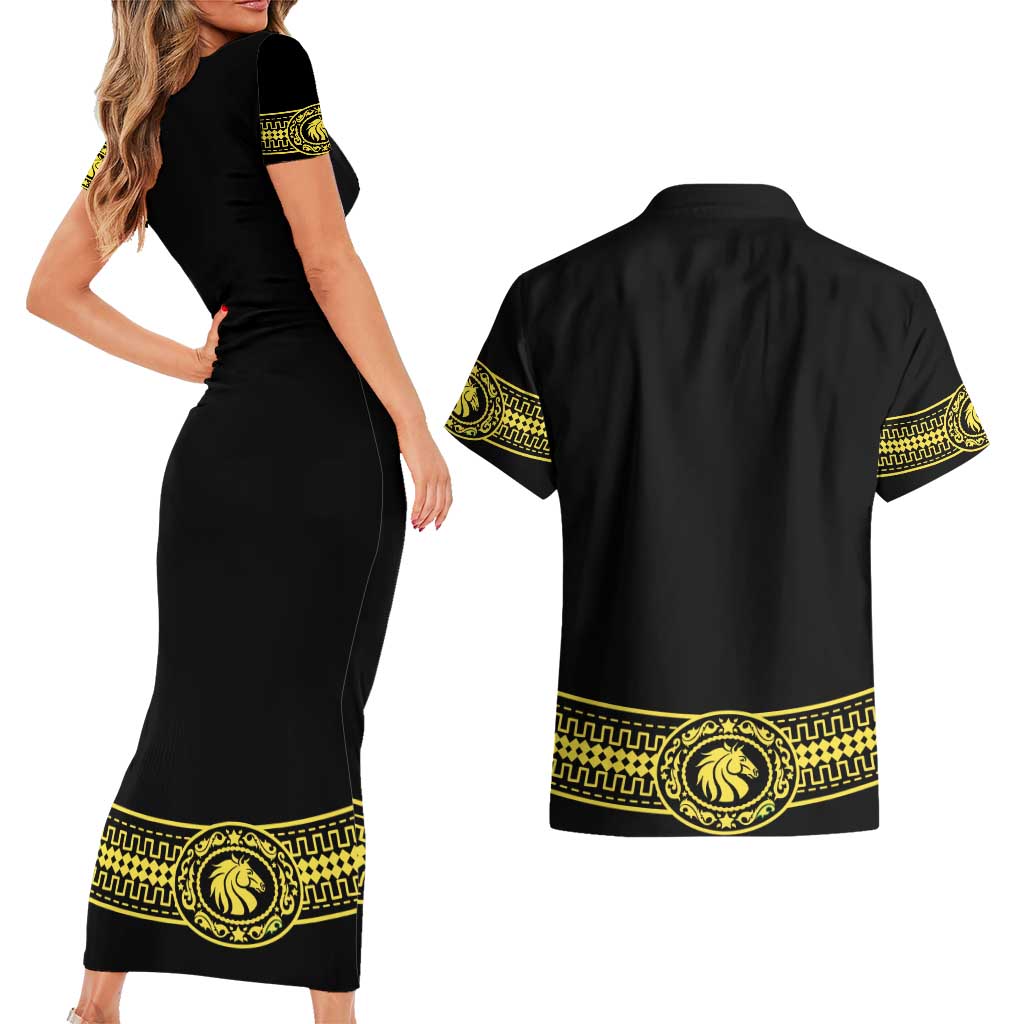 Mexican Charro Suit Stylized Couples Matching Short Sleeve Bodycon Dress and Hawaiian Shirt Cinco de Mayo Costume