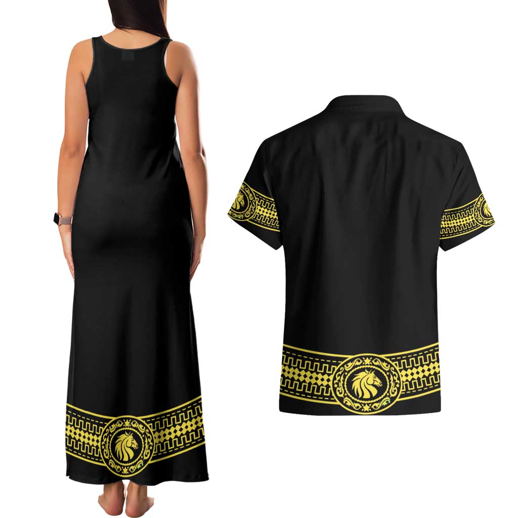 Mexican Charro Suit Stylized Couples Matching Tank Maxi Dress and Hawaiian Shirt Cinco de Mayo Costume