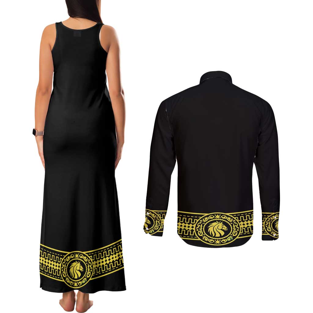 Mexican Charro Suit Stylized Couples Matching Tank Maxi Dress and Long Sleeve Button Shirt Cinco de Mayo Costume