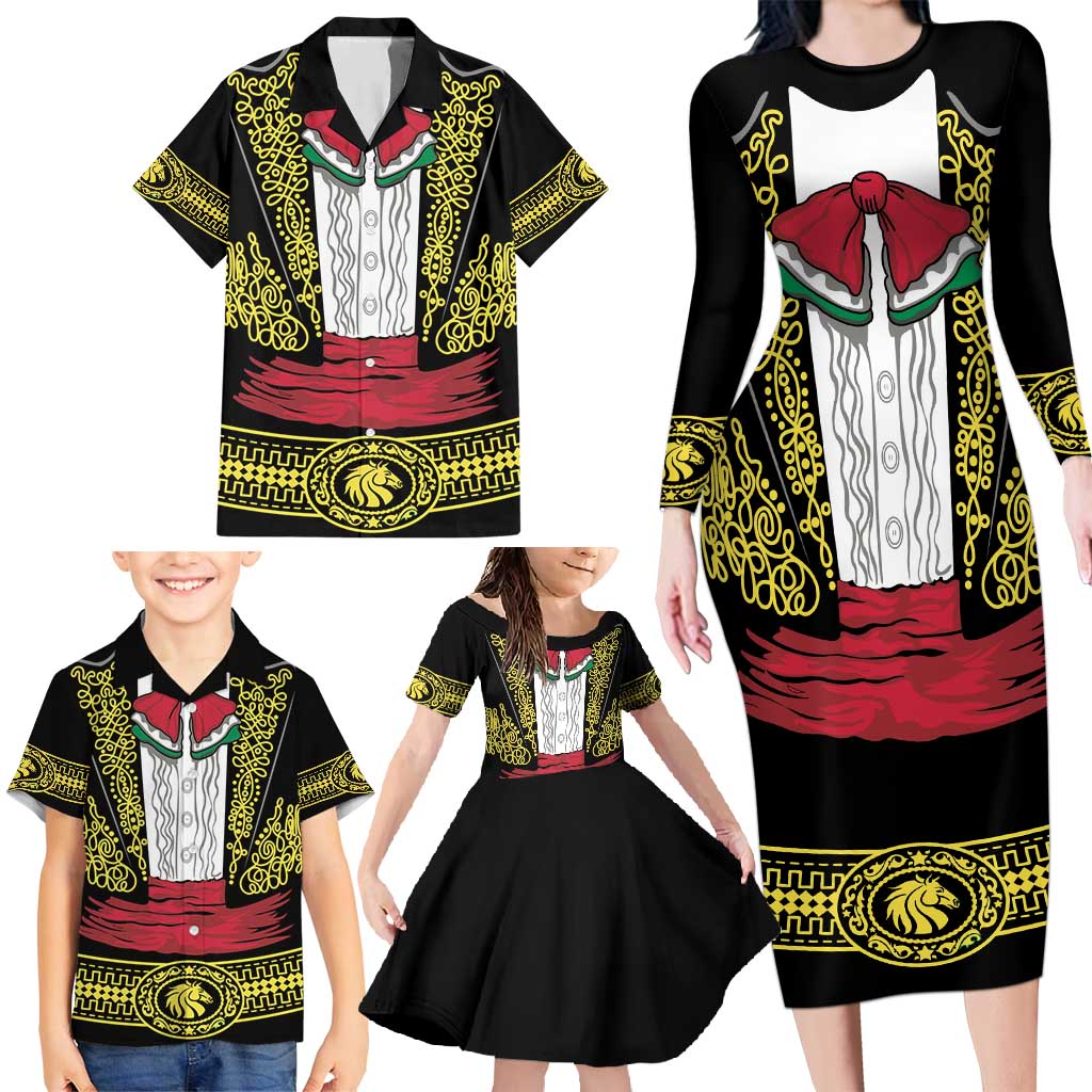 Mexican Charro Suit Stylized Family Matching Long Sleeve Bodycon Dress and Hawaiian Shirt Cinco de Mayo Costume