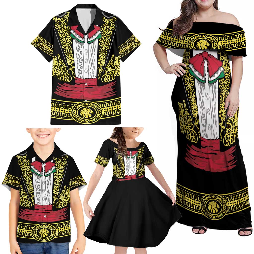 Mexican Charro Suit Stylized Family Matching Off Shoulder Maxi Dress and Hawaiian Shirt Cinco de Mayo Costume
