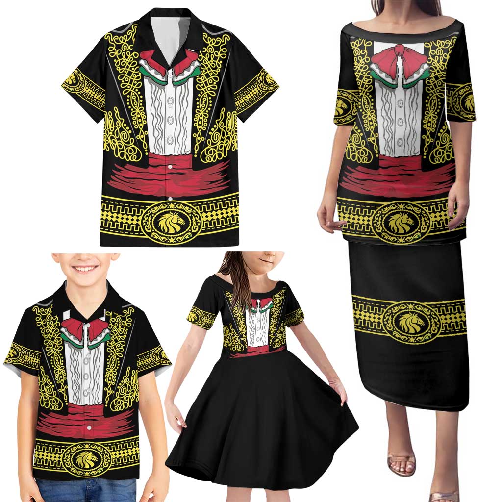 Mexican Charro Suit Stylized Family Matching Puletasi and Hawaiian Shirt Cinco de Mayo Costume