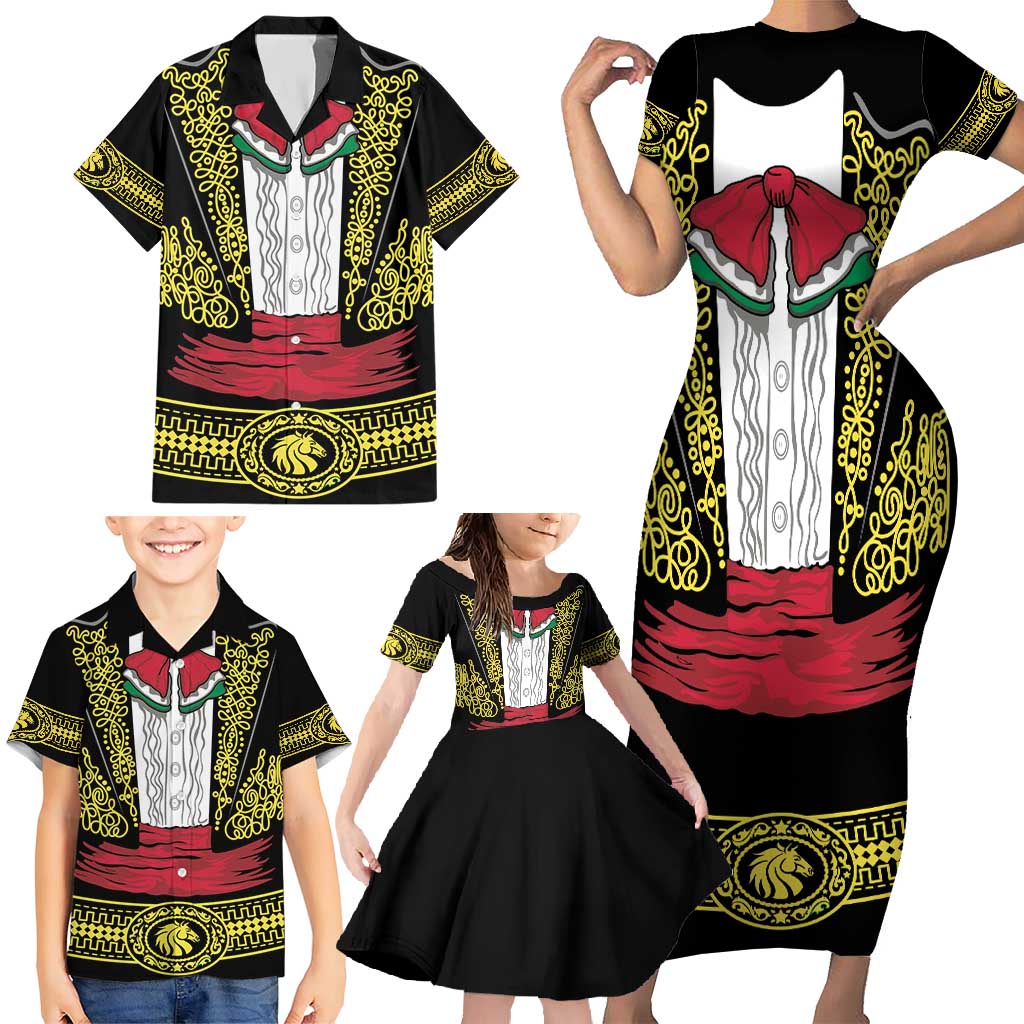 Mexican Charro Suit Stylized Family Matching Short Sleeve Bodycon Dress and Hawaiian Shirt Cinco de Mayo Costume