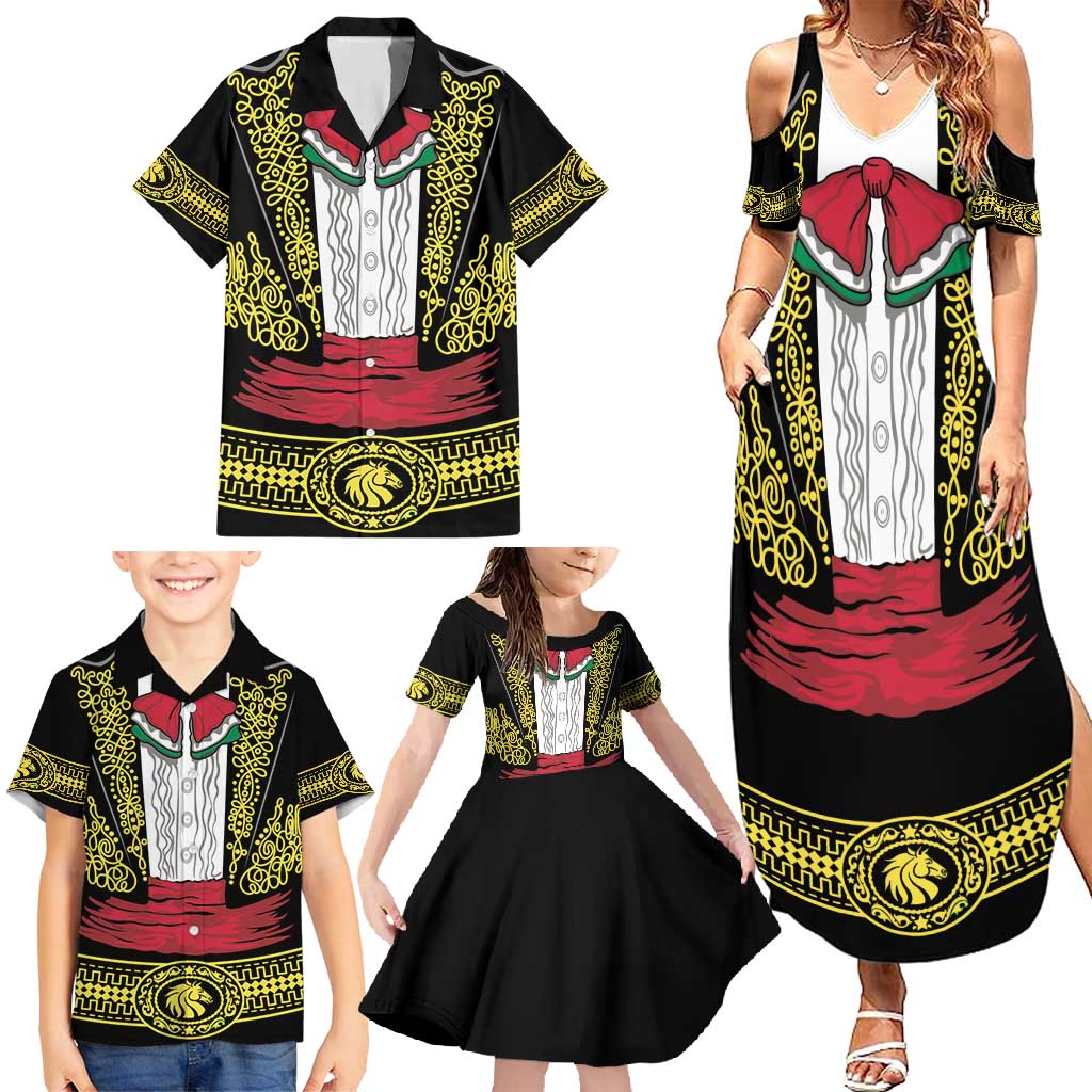 Mexican Charro Suit Stylized Family Matching Summer Maxi Dress and Hawaiian Shirt Cinco de Mayo Costume