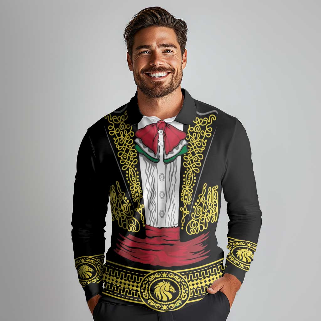 Mexican Charro Suit Stylized Long Sleeve Polo Shirt Cinco de Mayo Costume