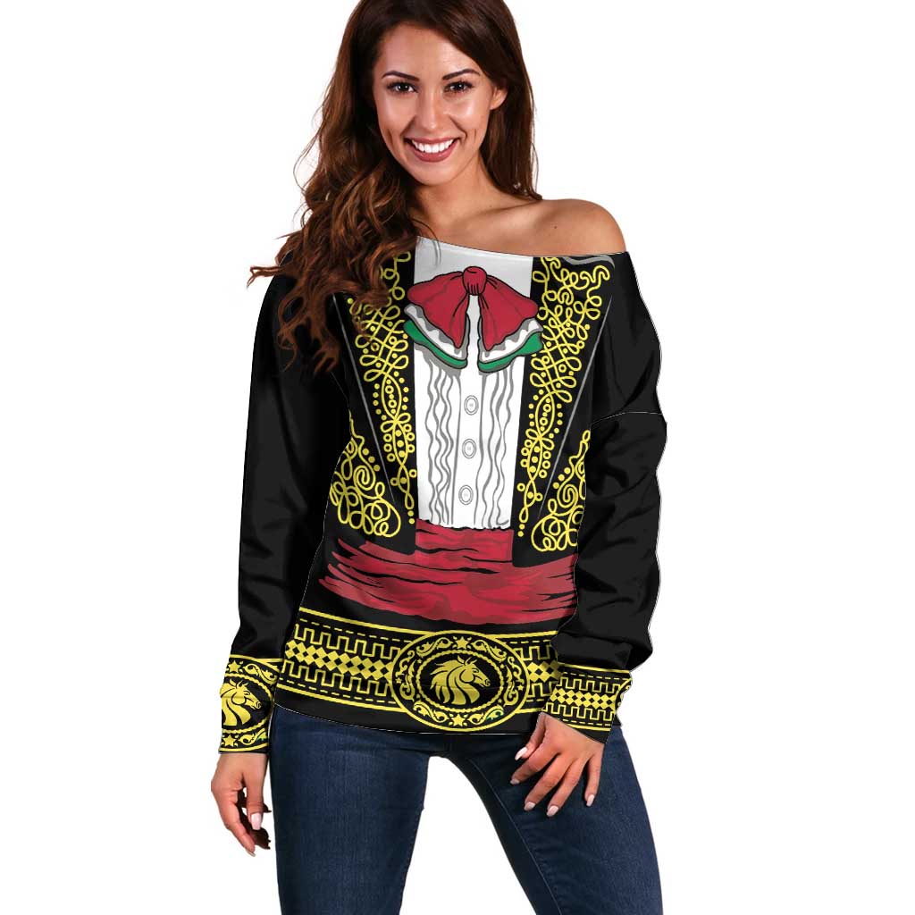 Mexican Charro Suit Stylized Off Shoulder Sweater Cinco de Mayo Costume