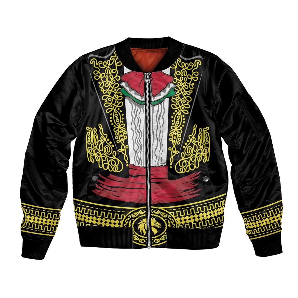 Mexican Charro Suit Stylized Sleeve Zip Bomber Jacket Cinco de Mayo Costume