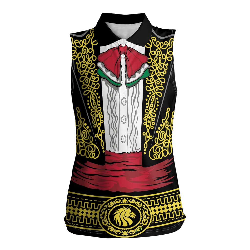 Mexican Charro Suit Stylized Women Sleeveless Polo Shirt Cinco de Mayo Costume