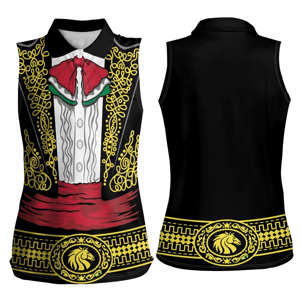 Mexican Charro Suit Stylized Women Sleeveless Polo Shirt Cinco de Mayo Costume