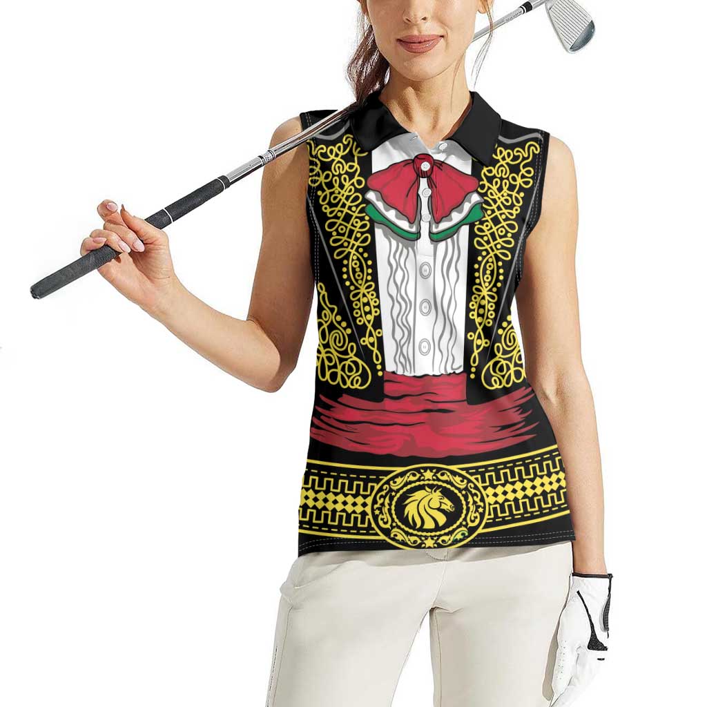 Mexican Charro Suit Stylized Women Sleeveless Polo Shirt Cinco de Mayo Costume