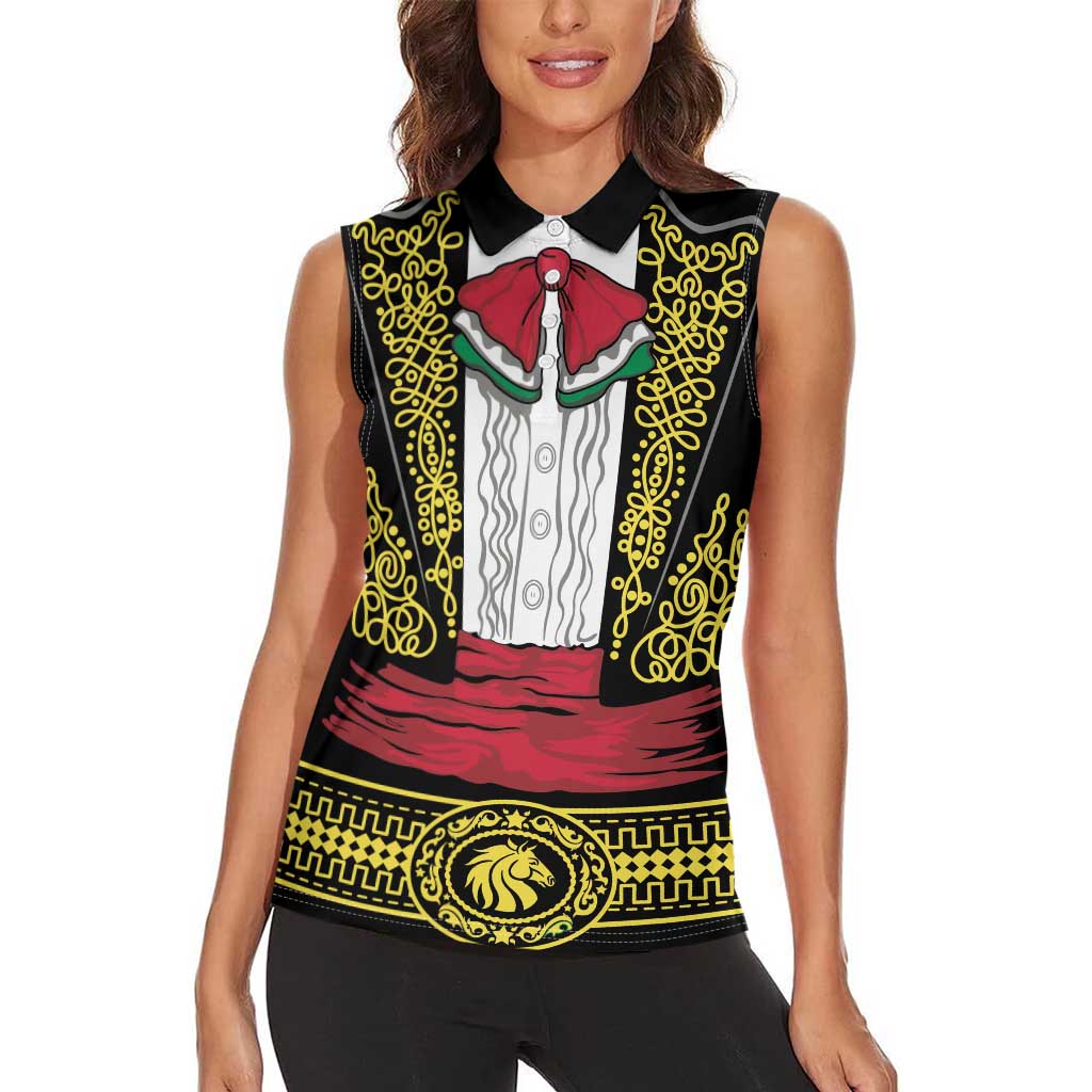 Mexican Charro Suit Stylized Women Sleeveless Polo Shirt Cinco de Mayo Costume