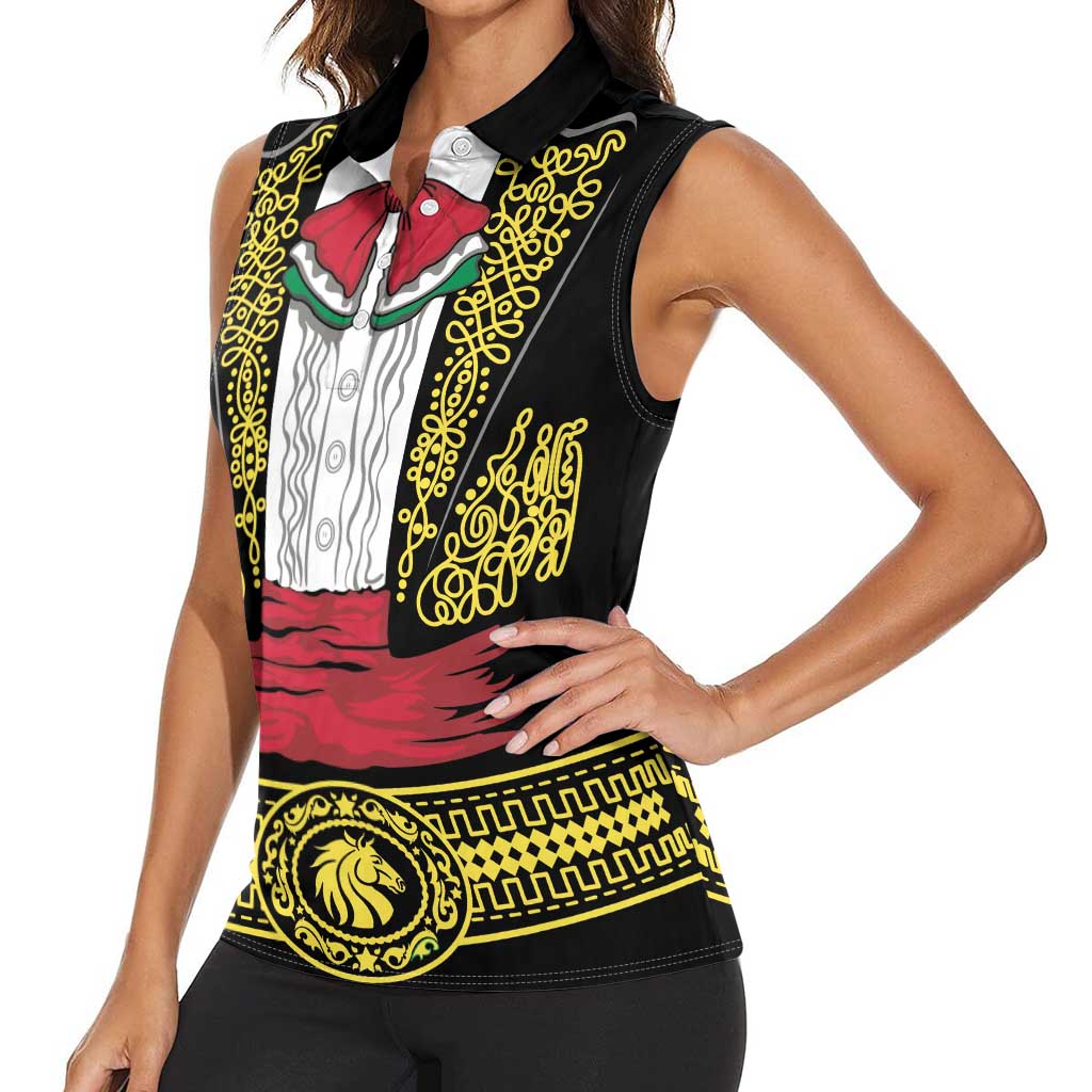 Mexican Charro Suit Stylized Women Sleeveless Polo Shirt Cinco de Mayo Costume