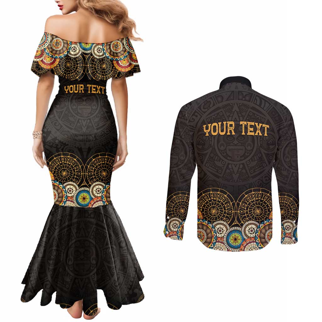 Personalized Mexico Cinco de Mayo Fiesta Couples Matching Mermaid Dress and Long Sleeve Button Shirt Traditional Sombrero Hat