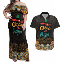 Personalized Mexico Cinco de Mayo Fiesta Couples Matching Off Shoulder Maxi Dress and Hawaiian Shirt Traditional Sombrero Hat