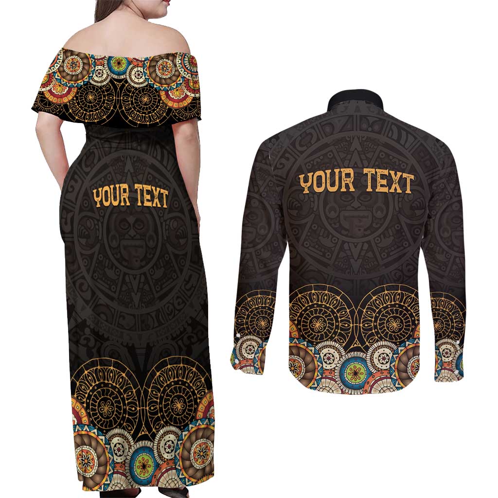 Personalized Mexico Cinco de Mayo Fiesta Couples Matching Off Shoulder Maxi Dress and Long Sleeve Button Shirt Traditional Sombrero Hat