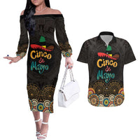 Personalized Mexico Cinco de Mayo Fiesta Couples Matching Off The Shoulder Long Sleeve Dress and Hawaiian Shirt Traditional Sombrero Hat