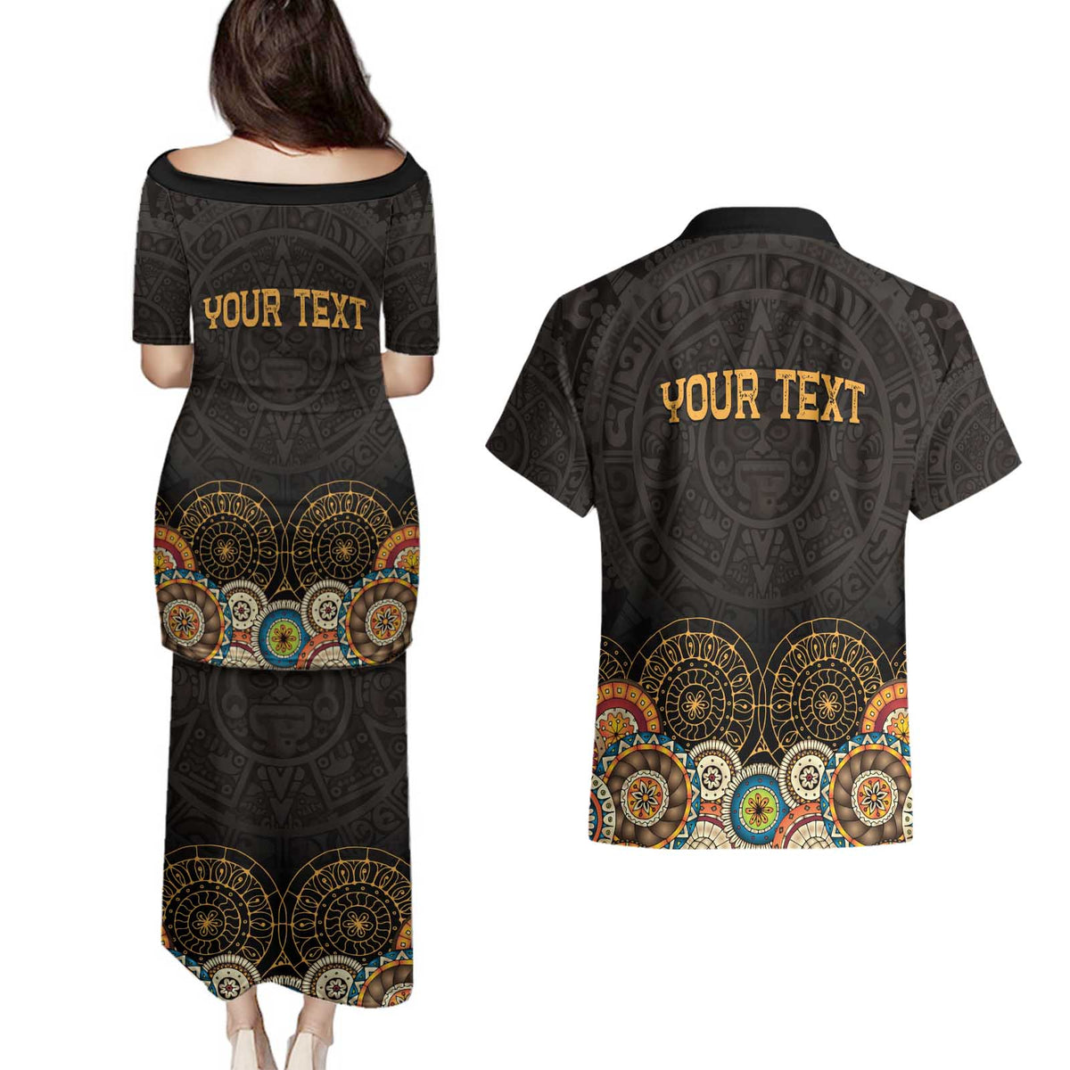 Personalized Mexico Cinco de Mayo Fiesta Couples Matching Puletasi and Hawaiian Shirt Traditional Sombrero Hat