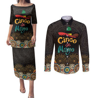 Personalized Mexico Cinco de Mayo Fiesta Couples Matching Puletasi and Long Sleeve Button Shirt Traditional Sombrero Hat