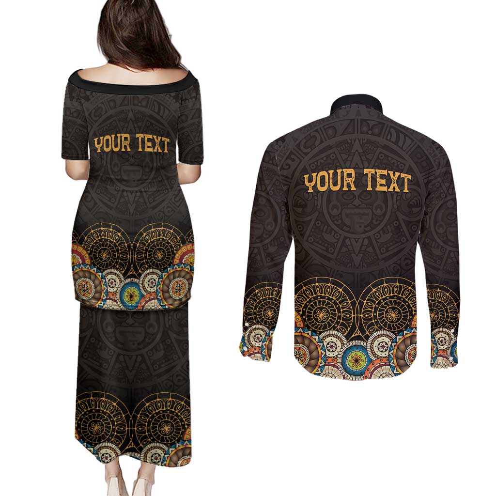 Personalized Mexico Cinco de Mayo Fiesta Couples Matching Puletasi and Long Sleeve Button Shirt Traditional Sombrero Hat