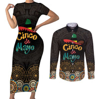 Personalized Mexico Cinco de Mayo Fiesta Couples Matching Short Sleeve Bodycon Dress and Long Sleeve Button Shirt Traditional Sombrero Hat