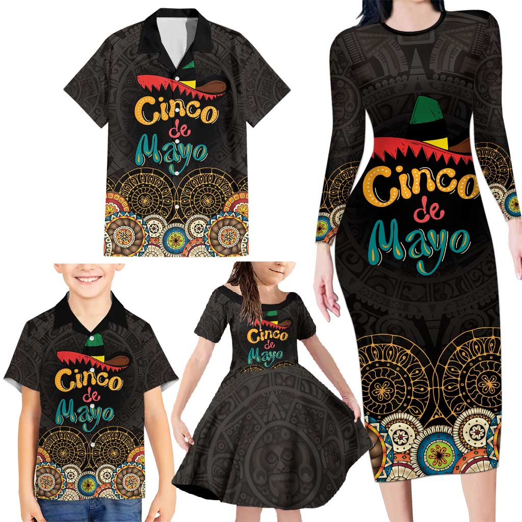 Personalized Mexico Cinco de Mayo Fiesta Family Matching Long Sleeve Bodycon Dress and Hawaiian Shirt Traditional Sombrero Hat